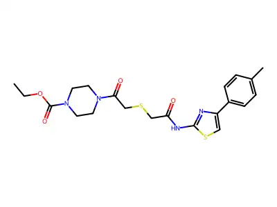 ethyl 4-(2-((2-oxo-2-((4-(p-tolyl)thiazol-2-yl)amino)ethyl)thio)acetyl)piperazine-1-carboxylate structure