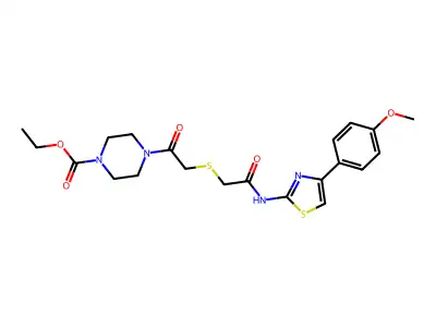 ethyl 4-{2-[({[4-(4-methoxyphenyl)-1,3-thiazol-2-yl]carbamoyl}methyl)sulfanyl]acetyl}piperazine-1-carboxylate structure