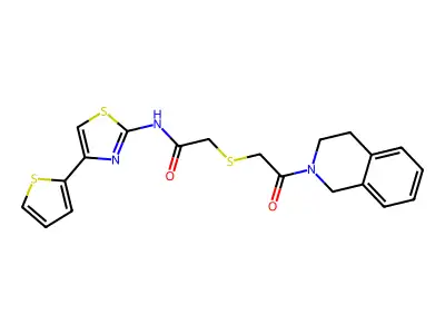 2-{[2-oxo-2-(1,2,3,4-tetrahydroisoquinolin-2-yl)ethyl]sulfanyl}-N-[4-(thiophen-2-yl)-1,3-thiazol-2-yl]acetamide structure