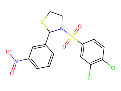 3-((3,4-Dichlorophenyl)sulfonyl)-2-(3-nitrophenyl)thiazolidine structure