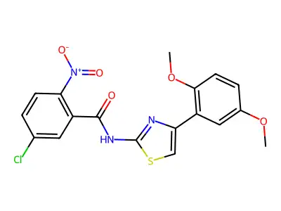 5-chloro-N-[4-(2,5-dimethoxyphenyl)-1,3-thiazol-2-yl]-2-nitrobenzamide structure