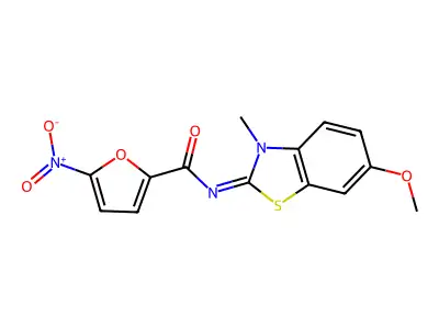 N-(6-methoxy-3-methyl-1,3-benzothiazol-2-ylidene)-5-nitrofuran-2-carboxamide structure