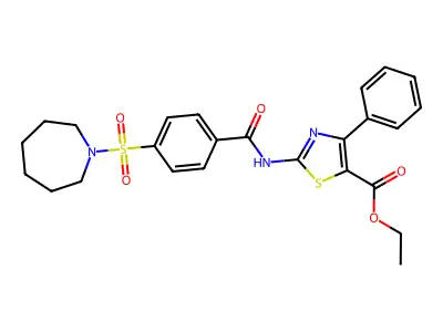 Ethyl 2-(4-(azepan-1-ylsulfonyl)benzamido)-4-phenylthiazole-5-carboxylate structure