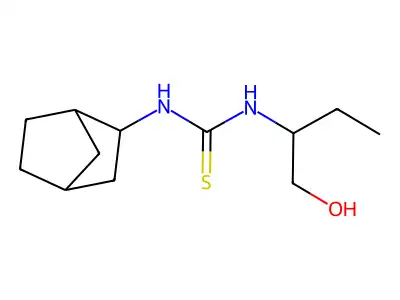 N-bicyclo[2.2.1]hept-2-yl-N'-[1-(hydroxymethyl)propyl]thiourea structure