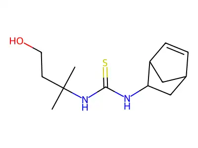 N-bicyclo[2.2.1]hept-5-en-2-yl-N'-(3-hydroxy-1,1-dimethylpropyl)thiourea structure