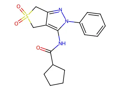N-{5,5-dioxo-2-phenyl-2H,4H,6H-5lambda6-thieno[3,4-c]pyrazol-3-yl}cyclopentanecarboxamide structure