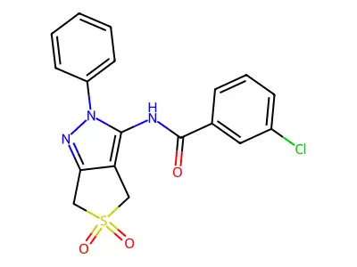 3-chloro-N-(5,5-dioxo-2-phenyl-4,6-dihydrothieno[3,4-c]pyrazol-3-yl)benzamide structure