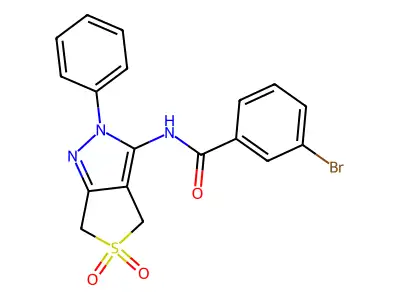 3-bromo-N-(5,5-dioxo-2-phenyl-4,6-dihydrothieno[3,4-c]pyrazol-3-yl)benzamide structure