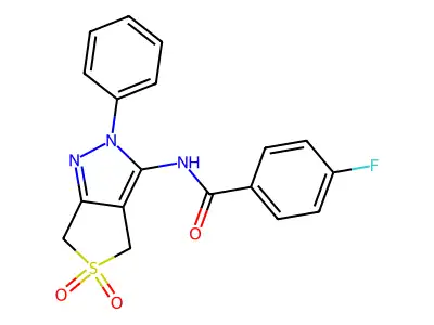 N-(5,5-dioxo-2-phenyl-4,6-dihydrothieno[3,4-c]pyrazol-3-yl)-4-fluorobenzamide structure