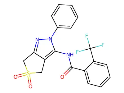 N-(5,5-dioxido-2-phenyl-4,6-dihydro-2H-thieno[3,4-c]pyrazol-3-yl)-2-(trifluoromethyl)benzamide structure