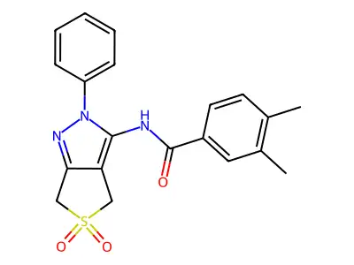 N-{5,5-dioxo-2-phenyl-2H,4H,6H-5lambda6-thieno[3,4-c]pyrazol-3-yl}-3,4-dimethylbenzamide structure