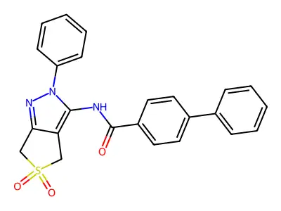 N-(5,5-dioxo-2-phenyl-4,6-dihydrothieno[3,4-c]pyrazol-3-yl)-4-phenylbenzamide structure