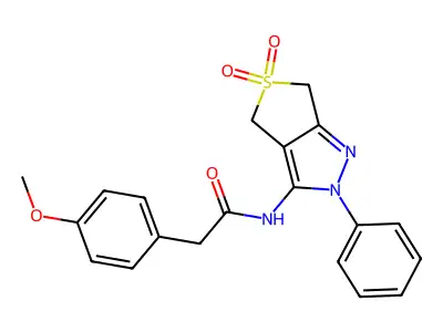 N-(5,5-dioxo-2-phenyl-4,6-dihydrothieno[3,4-c]pyrazol-3-yl)-2-(4-methoxyphenyl)acetamide structure