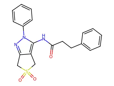 N-(5,5-dioxo-2-phenyl-4,6-dihydrothieno[3,4-c]pyrazol-3-yl)-3-phenylpropanamide structure