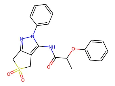 N-(5,5-dioxo-2-phenyl-4,6-dihydrothieno[3,4-c]pyrazol-3-yl)-2-phenoxypropanamide structure