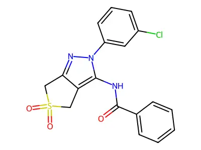 N-[2-(3-chlorophenyl)-5,5-dioxo-4,6-dihydrothieno[3,4-c]pyrazol-3-yl]benzamide structure