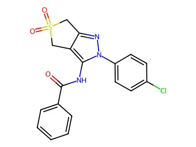 N-[2-(4-chlorophenyl)-5,5-dioxo-4,6-dihydrothieno[3,4-c]pyrazol-3-yl]benzamide structure