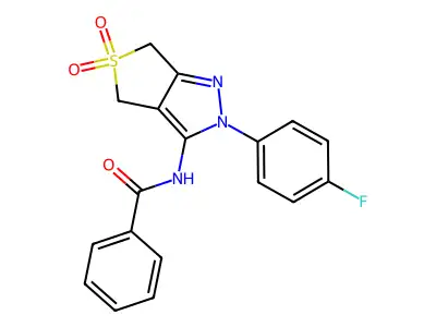 N-[2-(4-fluorophenyl)-5,5-dioxo-4,6-dihydrothieno[3,4-c]pyrazol-3-yl]benzamide structure
