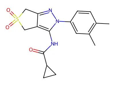 N-(2-(3,4-dimethylphenyl)-5,5-dioxido-4,6-dihydro-2H-thieno[3,4-c]pyrazol-3-yl)cyclopropanecarboxamide structure
