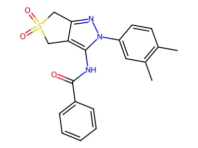 N-[2-(3,4-dimethylphenyl)-5,5-dioxo-2H,4H,6H-5lambda6-thieno[3,4-c]pyrazol-3-yl]benzamide structure