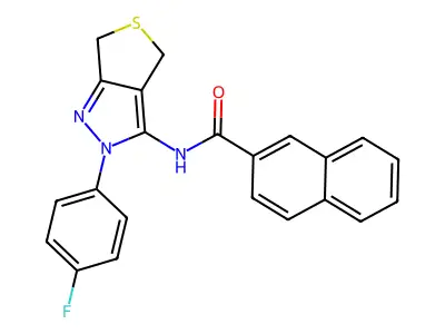 N-(2-(4-fluorophenyl)-4,6-dihydro-2H-thieno[3,4-c]pyrazol-3-yl)-2-naphthamide structure