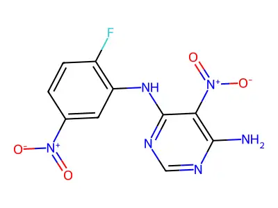 N4-(2-fluoro-5-nitrophenyl)-5-nitropyrimidine-4,6-diamine structure