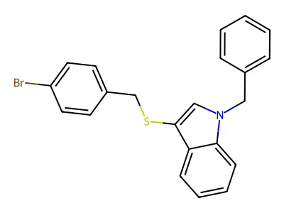 1-benzyl-3-((4-bromobenzyl)thio)-1H-indole structure
