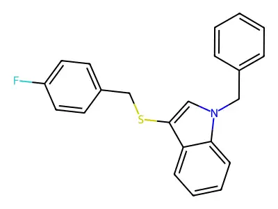 1-benzyl-3-((4-fluorobenzyl)thio)-1H-indole structure
