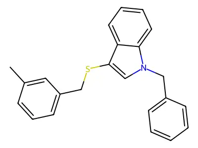 1-benzyl-3-((3-methylbenzyl)thio)-1H-indole structure