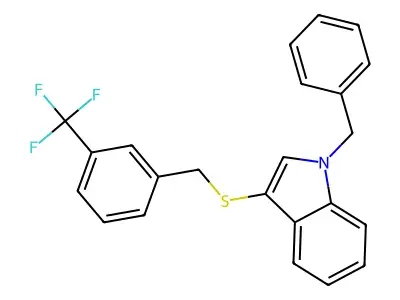 1-Benzyl-3-[[3-(trifluoromethyl)phenyl]methylsulfanyl]indole structure