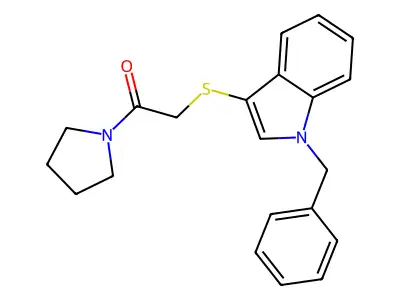 2-((1-benzyl-1H-indol-3-yl)thio)-1-(pyrrolidin-1-yl)ethanone structure