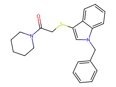 2-((1-benzyl-1H-indol-3-yl)thio)-1-(piperidin-1-yl)ethanone structure