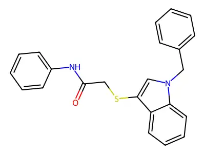 2-((1-benzyl-1H-indol-3-yl)thio)-N-phenylacetamide structure