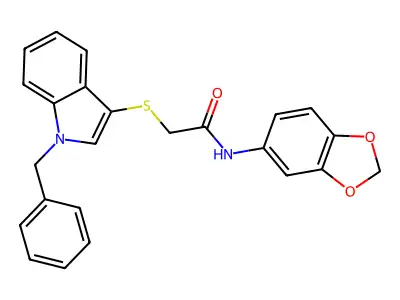 N-(1,3-benzodioxol-5-yl)-2-(1-benzylindol-3-yl)sulfanylacetamide structure