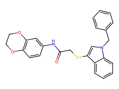2-(1-benzylindol-3-yl)sulfanyl-N-(2,3-dihydro-1,4-benzodioxin-6-yl)acetamide structure