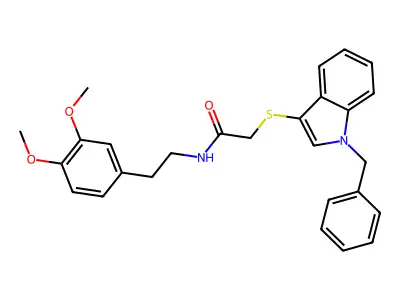 2-(1-benzylindol-3-yl)sulfanyl-N-[2-(3,4-dimethoxyphenyl)ethyl]acetamide structure