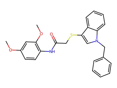2-(1-benzylindol-3-yl)sulfanyl-N-(2,4-dimethoxyphenyl)acetamide structure