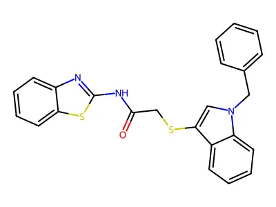 N-(1,3-benzothiazol-2-yl)-2-(1-benzylindol-3-yl)sulfanylacetamide structure