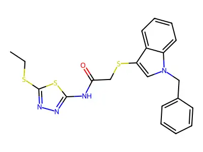 2-((1-benzyl-1H-indol-3-yl)thio)-N-(5-(ethylthio)-1,3,4-thiadiazol-2-yl)acetamide structure