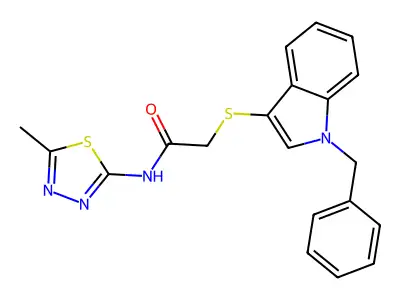2-((1-benzyl-1H-indol-3-yl)thio)-N-(5-methyl-1,3,4-thiadiazol-2-yl)acetamide structure