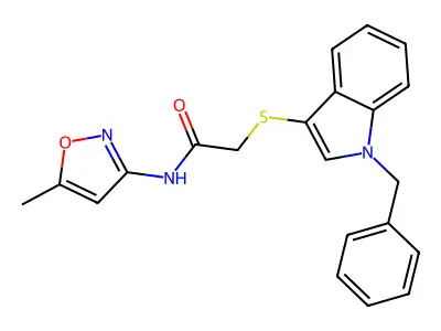 2-((1-benzyl-1H-indol-3-yl)thio)-N-(5-methylisoxazol-3-yl)acetamide structure