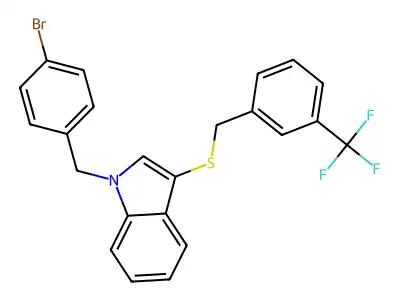1-(4-bromobenzyl)-3-((3-(trifluoromethyl)benzyl)thio)-1H-indole structure