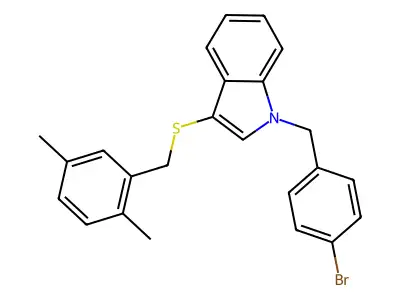 1-(4-bromobenzyl)-3-((2,5-dimethylbenzyl)thio)-1H-indole structure