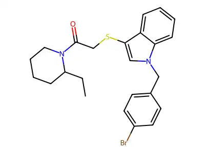 2-((1-(4-bromobenzyl)-1H-indol-3-yl)thio)-1-(2-ethylpiperidin-1-yl)ethanone structure