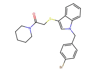 2-[1-[(4-Bromophenyl)methyl]indol-3-yl]sulfanyl-1-piperidin-1-ylethanone structure