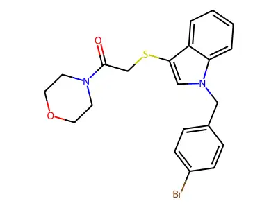 2-((1-(4-bromobenzyl)-1H-indol-3-yl)thio)-1-morpholinoethanone structure