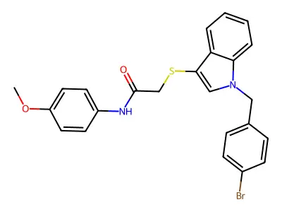 2-[1-[(4-bromophenyl)methyl]indol-3-yl]sulfanyl-N-(4-methoxyphenyl)acetamide structure
