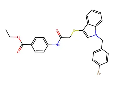 Ethyl 4-[[2-[1-[(4-bromophenyl)methyl]indol-3-yl]sulfanylacetyl]amino]benzoate structure