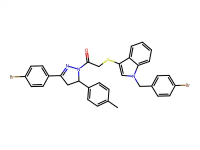 2-((1-(4-bromobenzyl)-1H-indol-3-yl)thio)-1-(3-(4-bromophenyl)-5-(p-tolyl)-4,5-dihydro-1H-pyrazol-1-yl)ethanone structure