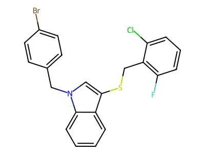 1-(4-bromobenzyl)-3-((2-chloro-6-fluorobenzyl)thio)-1H-indole structure